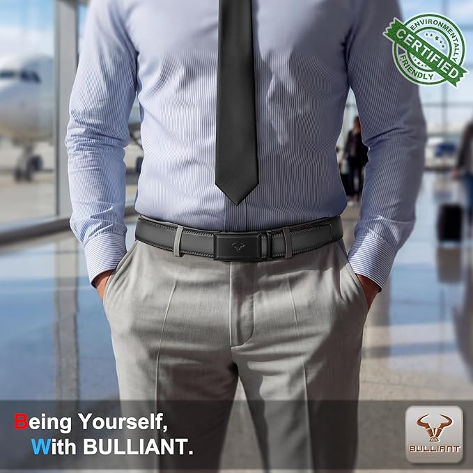 BULLIANT Men Belt,Ratchet Leather Belt Click Adjustable for Men Jeans Dress Casual 1 3/8-Cut to Fit