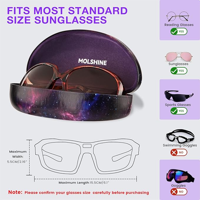 molshine Hard Shell Sunglasses Case,Large Glasses Case for Women Men Oversized Sunglass Eyeglasses