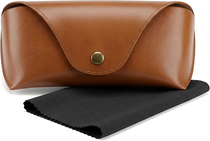 Brown Leather Glasses Case, Portable Hard Shell Eyeglasses And Sunglasses Pouch For Women & Men