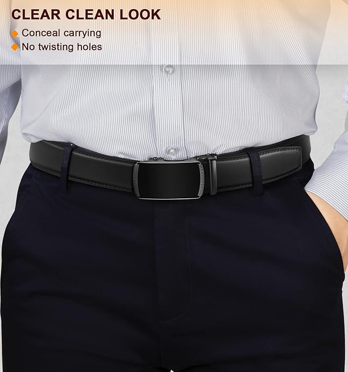 BULLIANT Men Belts 2 Pack,Ratchet Sliding Belt Adjustable For Gift Mens Dress Casual 1 3/8",Cut for Fit