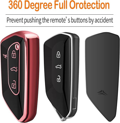 Sindeda for Volkswagen Key Fob Cover with Keychain Soft Full Protection Key Shell Key Case Compatible with VW MK8 Golf/GTI Skoda Octavia (Pink)