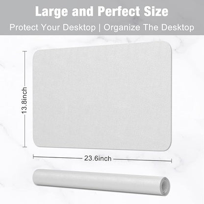 Hsurbtra Desk Pad, 23.6" x 13.8" PU Leather Desk Mat, M Extended Mouse Pad, Waterproof Desktop Blotter Protector, Non-Slip Ultra Thin Small Laptop Keyboard Writing Mat for Office Home, Gray