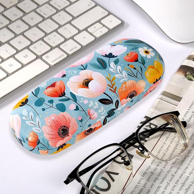PERFECTSIGHT Hard Shell Eyeglasses Case, PU Leather Protective Glasses Case, Cute Eyeglass Case for Women Men Girls