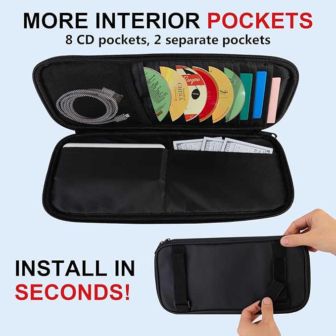 Car Visor Organizer CD Holder, Faux Leather Multi-Pocket Organizer Storage for Car/SUV/Truck with 13 CD Storage Sleeves, Sunglass Clip, Card Holder, CD Case Holder, Visor Accessories