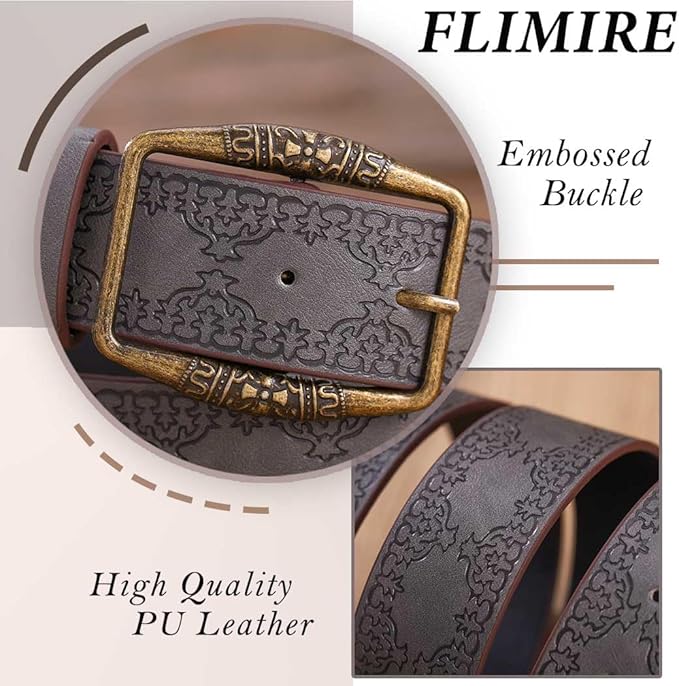 Women Western Belt Vintage Metal Buckle Leather Belts Country Cowboy Cowgirl Belt for Jeans Pant Dress