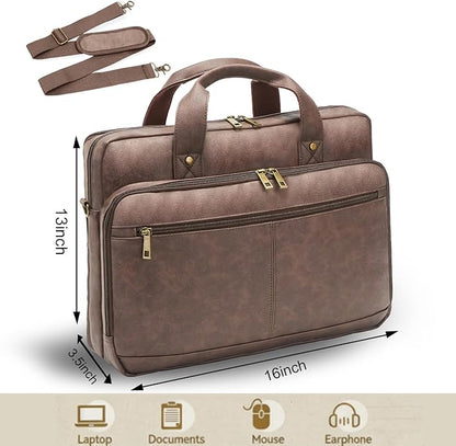 Briefcase for Men Leather Laptop Bag 16 Inch Messenger Bag Vintage Crossbody Laptop Computer Bag for Business,Work,Travel