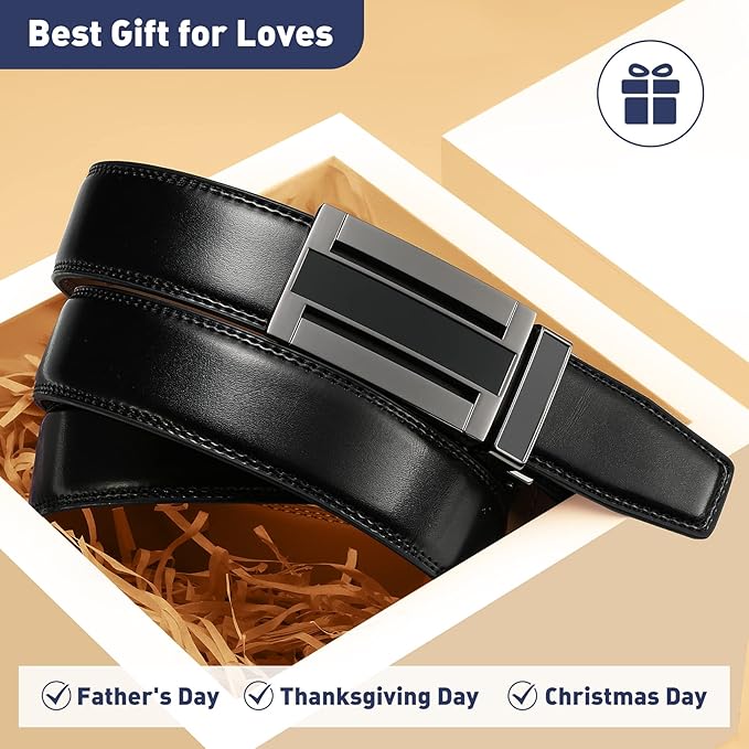 Men's Belt, Leather Ratchet Belt For Men's Dress 3.0cm,1 1/8" Size Adjusted Automatic Buckle
