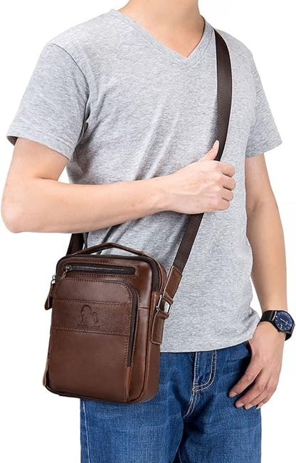 BAIGIO Genuine Leather Small Messenger Bag for Men Shoulder Bag for Ipad Crossbody Bag Men Handbag Satchel Travel Business