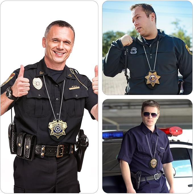 Badge Holder, Security Badge Holder Security Guard Cowhide Universal Holders Belt Clip,Metal Clip and Chain Included for Officer Gifts (Black)