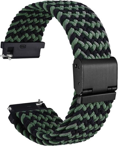 WOCCI 22mm Braided Nylon Watch Band for Men and Women, Quick Release, Black Stainless Steel Buckle (Green Black)