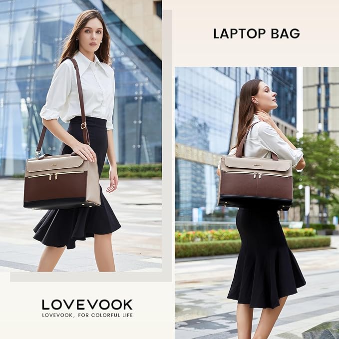 LOVEVOOK Laptop Bag for Women 15.6 Inch Laptop Tote Work Bags Professional Leather Computer Briefcase Waterproof Handbag Shoulder Large Capacity Business Teacher Office Crossbody Purse
