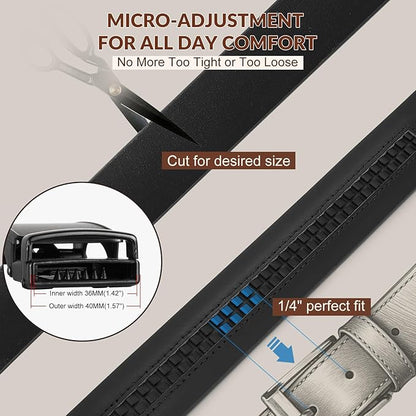 Ratchet Belt Strap, Full Grain Leather Belt Straps for Men without Buckle 1 3/8"- Replacement Strap Only