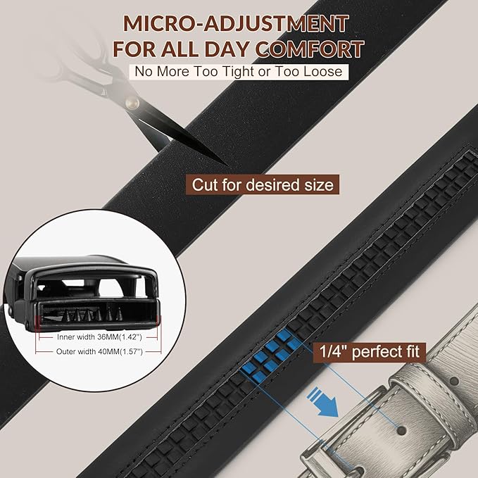 Ratchet Belt Strap, Full Grain Leather Belt Straps for Men without Buckle 1 3/8"- Replacement Strap Only