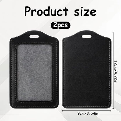 2 Pcs Leather Badge Holder, Badge Id Holder Vertical Leather Id Holders Waterproof Card Holders for Office, Staff, Employees Black