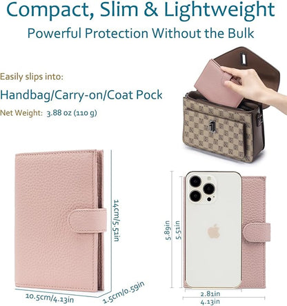 Leather RFID Slim Passport Holder for Travel Women – Passport Wallet for Men with Passport Cover & 3 Card Slots, Zippered Coin Pocket, Cash Holder – Travel Organizer Mother's Day Gift (Pink)