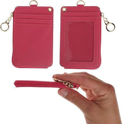 Mondo Designs 2-in-1 ID Badge Holder & Lanyard Wallet - Multi-Use Womens Small Wallet with Removable Wristlet & Neck Lanyard, Clear Window, 5 Card Slots, Phone Holder, Ring Keychain - Hot Pink