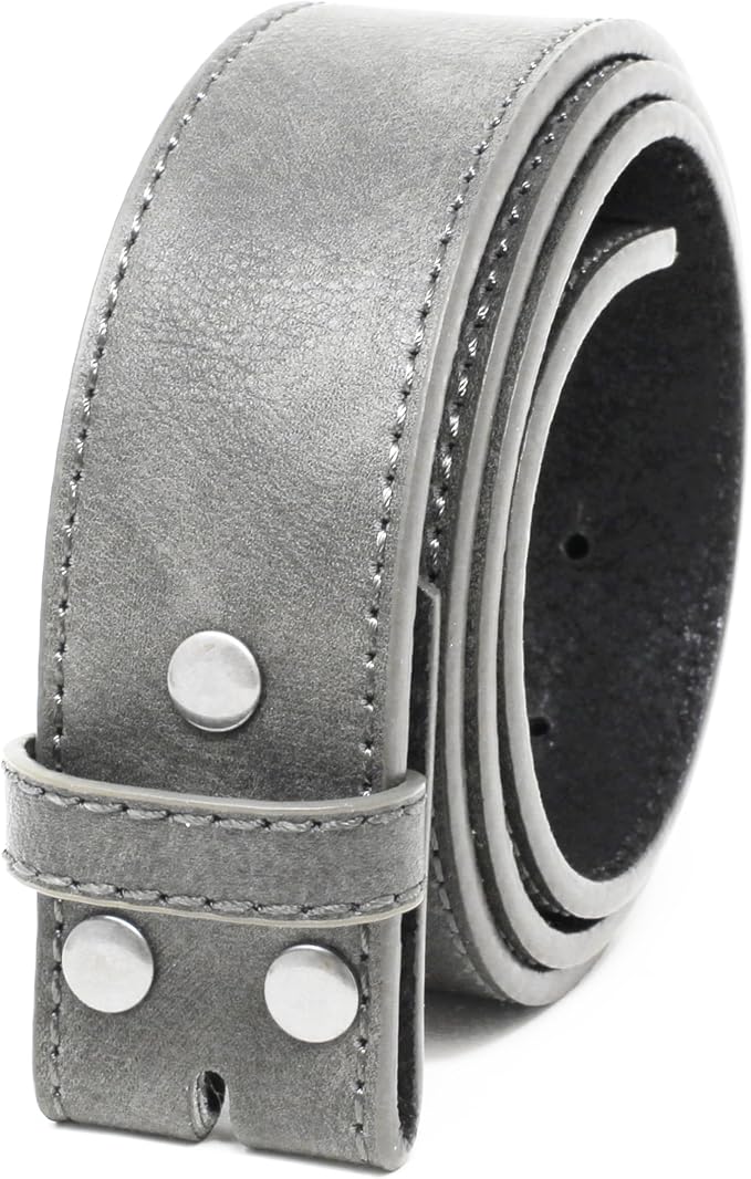 BC Belts Leather Belt Strap with Vintage Distressed Texture 1.5" Wide with Snaps and without Buckle