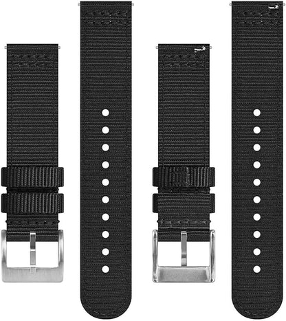 BISONSTRAP Men’s Nylon Watch Bands, Two-Piece Military Watch Straps, Quick Release, Brushed Buckle, Band Width 18mm 19mm 20mm 22mm