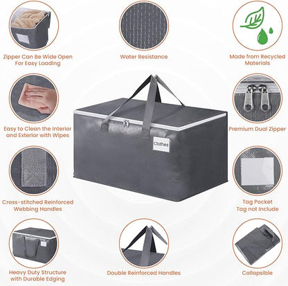 BlissTotes Large Moving Boxes and with Zippers & Handles Moving Supplies with lids, Heavy Duty Totes for Storage Bags for Space Saving, Fold Flat, Moving and Storing 125L, 6 Pack