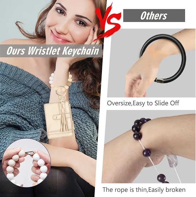 KNGITRYI Wallet Keychain Wristlet for Women,Slim RFID Credit Card Holder Purse Tassel Keychain Bangle Key Ring for Men Women