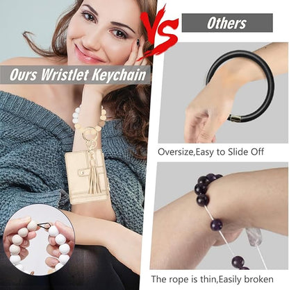 KNGITRYI Wallet Keychain Wristlet for Women,Slim RFID Credit Card Holder Purse Tassel Keychain Bangle Key Ring for Men Women