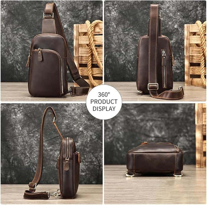 Genuine Leather Sling Bags for Men Crossbody Purse Vintage Small Messenger Shoulder Bag for Phone Side Chest Daypack Bag