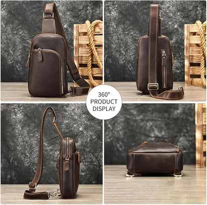 Genuine Leather Sling Bags for Men Crossbody Purse Vintage Small Messenger Shoulder Bag for Phone Side Chest Daypack Bag