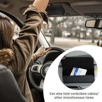 Augeny Sunglasses Holder for Car Sun Visor, Leather Auto Eyeglasses Storage Case with Hidden Magnetic Closure, Protective Glasses Organizer Box, Vehicle Visor Accessories for Woman Man (Black)