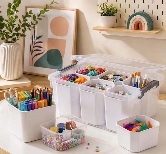 Trivon 17 QT Plastic Storage Bins Clear Storage Box with Lids Multipurpose Stackable Storage Containers for Organizing Tool, Craft, Crayon Clear Storage Bins with Lids