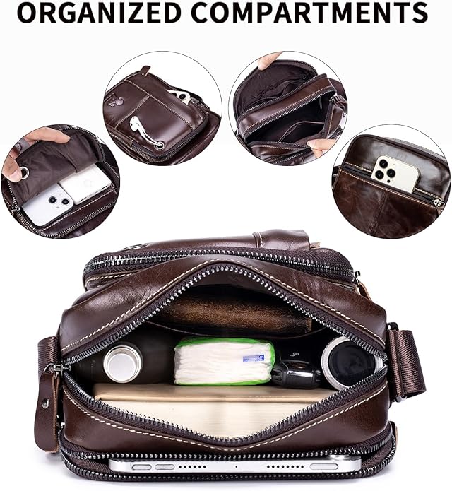 Premium Leather Men's Crossbody -Organized Storage & Durable,Stylish for Daily Carry
