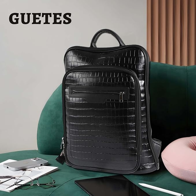 Leather Laptop Backpack, Women and Men Backpack Travel Business Work College Water Resistant Anti Theft Daypack Large fits for 15.6 inch Notebook Computer bag, Black…