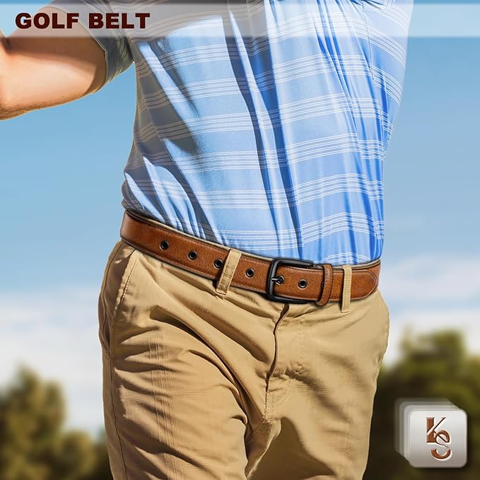 KEMISANT Men Leather Belt 7Holes Adjustable for Jean Casual Dress Golf 1 1/2"-Metal Hole Design-Cut For Fit