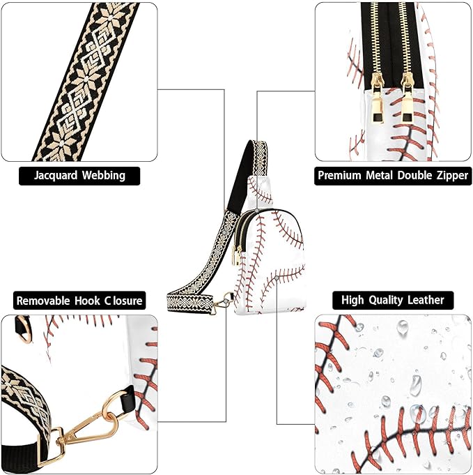 ZAZYXTJ Ball Lace Baseball Crossbody Sling Bag for Women Leather Small Chest Bag Adjustable Straps Daypack for Travel Sport Hiking