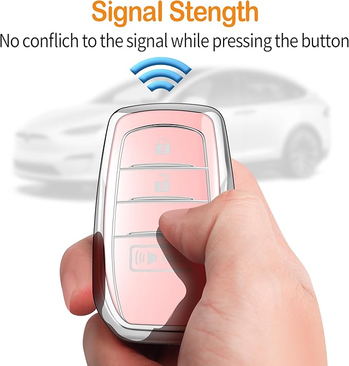 Sindeda for Toyota Key Fob Cover with Metal Keychain & Leather Strap for 2025-2026 Camry 4 Runner 2019-2026 Venza, Land Cruiser,2023-2026 Tacoma Grand Highlander,Corolla,bZ4X,3-Buttons(Chalk Pink)