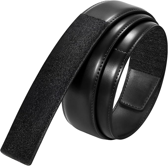 SANSTHS Mechanic Buckless Belts for Men, No Scratch Leather Work Belt Hook & Loop Tsa Belt for Technician Travel Gifts