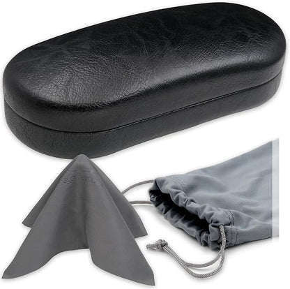 MyEyeglassCase - Large Sunglasses Case - Hard Glasses Case Holder w/Pouch & Cloth - Eyeglass Case Aviator Frames Men & Women