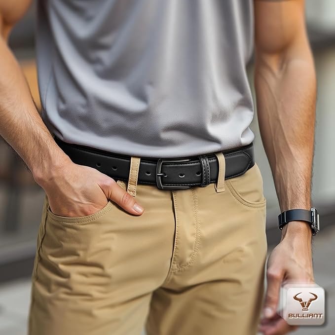 BULLIANT Men Belt-Leather Belt 7 Holes Comfortable for Men Dress Casual Jeans 1 3/8"