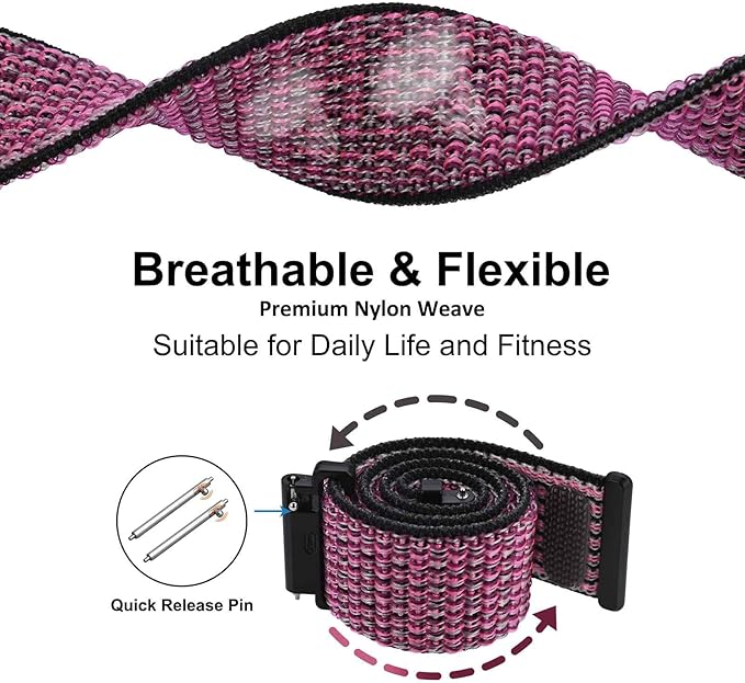 WOCCI 22mm Adjustable Nylon Watch Band, Quick Release Sport Loop Strap (Ripe Plum)