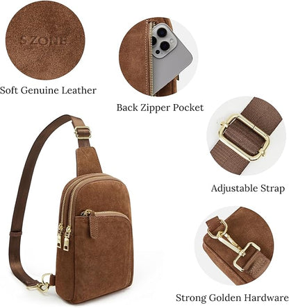 S-ZONE Genuine Leather RFID Blocking Small Sling Bag Women Crossbody Fanny Packs