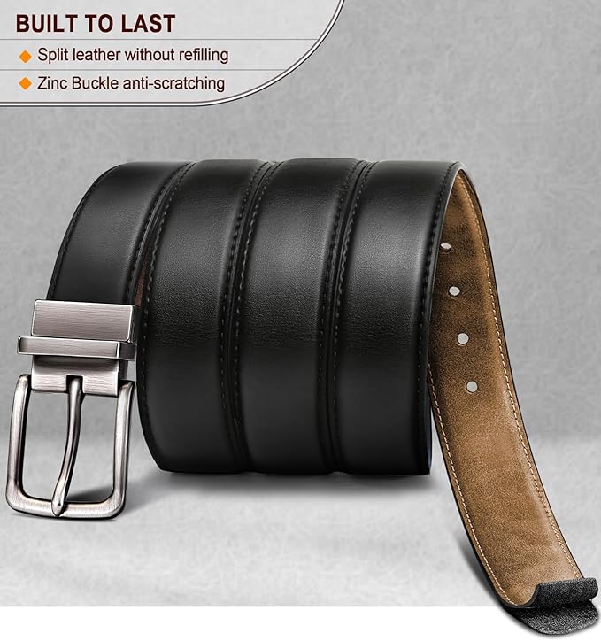 BULLIANT Men's Belt,Reversible Belt Adjustable For Gift Men 1.25”-Cut For Fit-2 Sides in 1 Belt(Not 2)