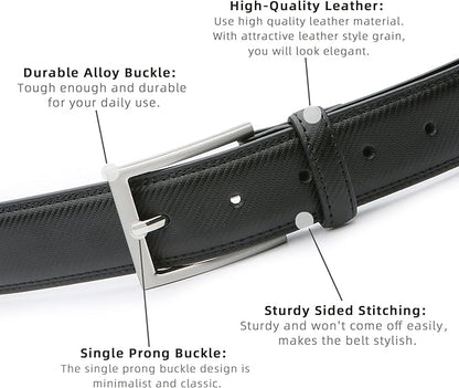 Mens Genuine Leather Dress Belt Classic Casual Belt with Single Prong Buckle for Jeans Pants Work and Business