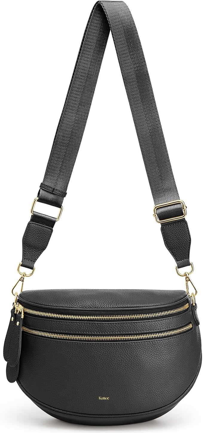 Kattee Crossbody Bag Bum Bags for Women, Leather Fanny Packs Belt Bag, Spacious Sling Purses for Women with RFID Blocking, Black