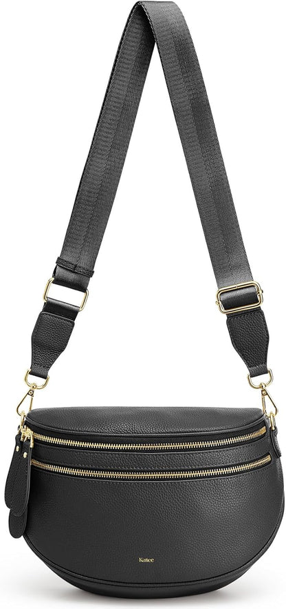 Kattee Crossbody Bag Bum Bags for Women, Leather Fanny Packs Belt Bag, Spacious Sling Purses for Women with RFID Blocking, Black