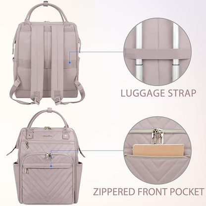 VANKEAN 17 Inch Laptop Backpack for Women Fashion Computer Work Bag, Large Capacity Waterproof Backpack, College Daypack Business Travel Backpack, Light Dusty Pink