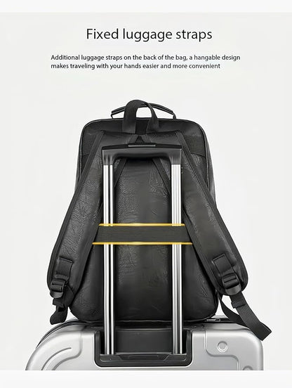 Unisex PU leather laptop bag work business bag hiking backpack leisure day bag university schoolbag (Large,Black 1)