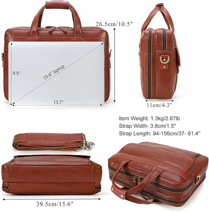 Masa Kawa Leather Briefcase for Men 15.6", 17" Laptop Computer Case Business Travel Work Messenger Cross Body Shoulder Bag