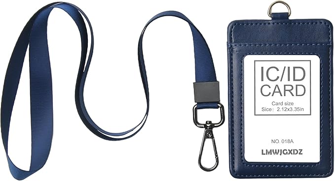 Leather Badge Holder with Adjustable Lanyards,Swivel Metal Clasp for Offices, Staff, Students, Employees (Blue)