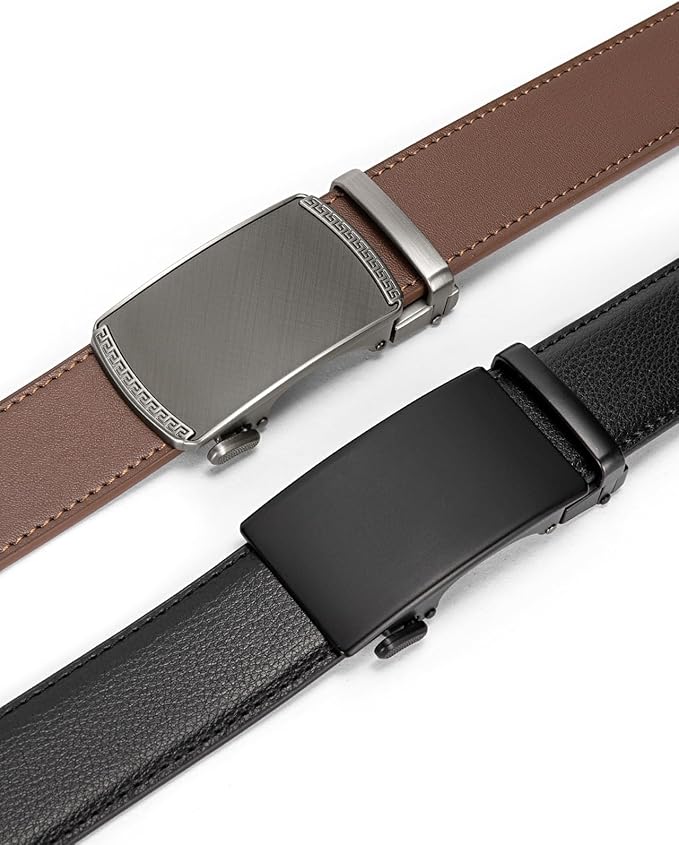 BOSTANTEN Ratchet Leather Belt For Men 2 Pack Dress and Casual with Adjustable Buckle, Trim to Fit