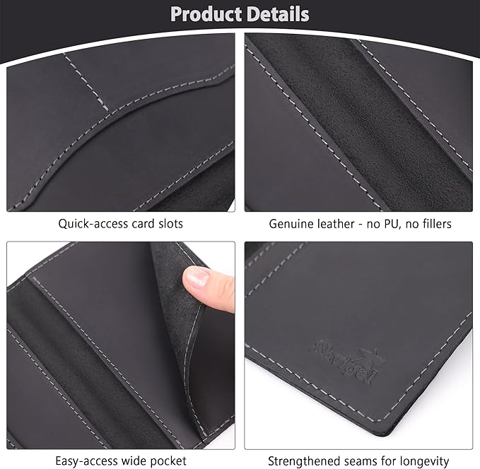 Shvigel Genuine Leather Passport Cover – Passport Holder for Men & Women – Crazy Horse Leather Travel Wallet Black