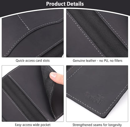 Shvigel Genuine Leather Passport Cover – Passport Holder for Men & Women – Crazy Horse Leather Travel Wallet Black